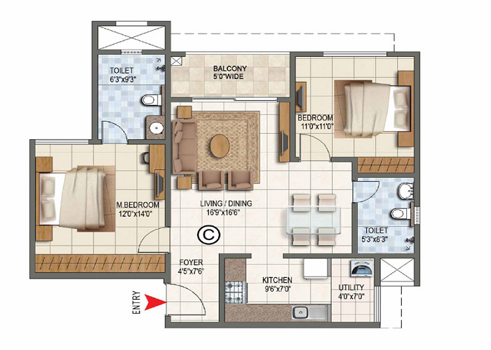 Nambiar D25, 3 bhk floor plan 